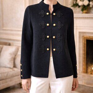 CHICOs Black Knit Military Style Sweater Jacket - Size 1